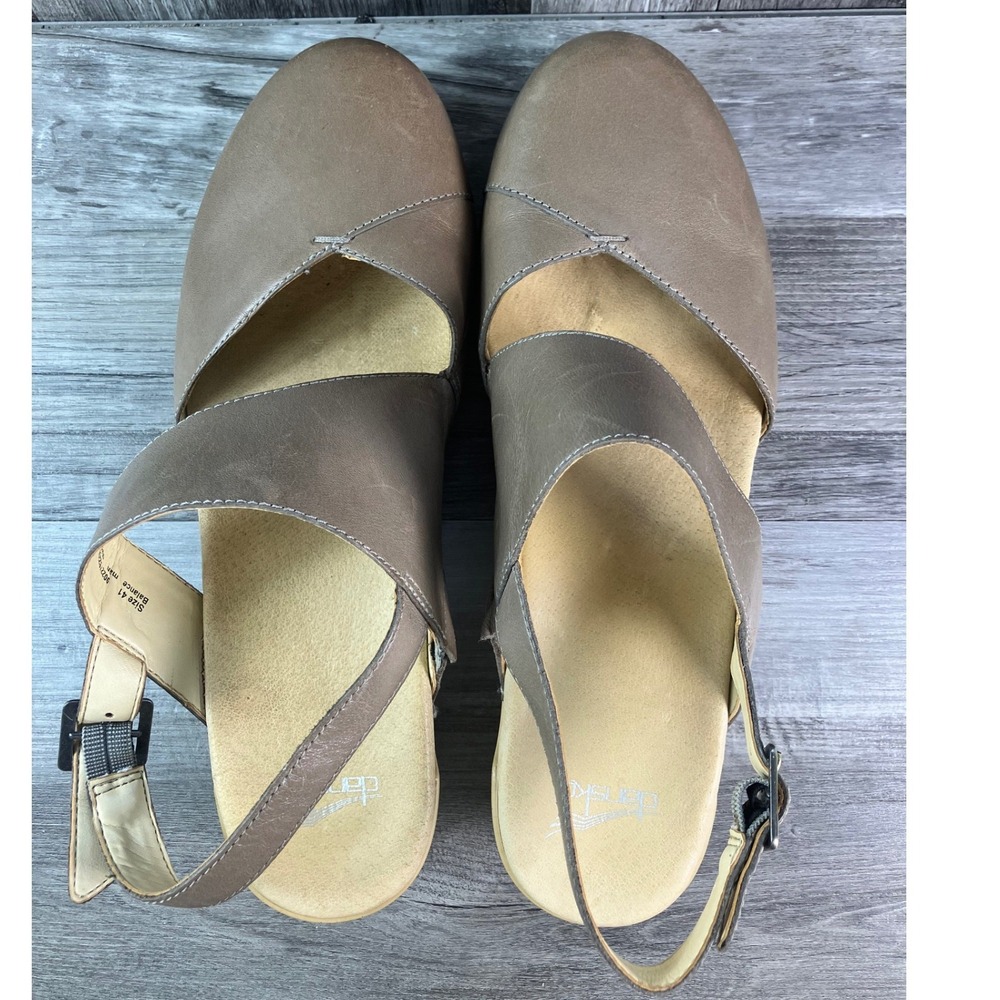 Dansko Tiffani Taupe Metallic Leather Slingback Clog Wedge Sandals 41 - Picture 6 of 8